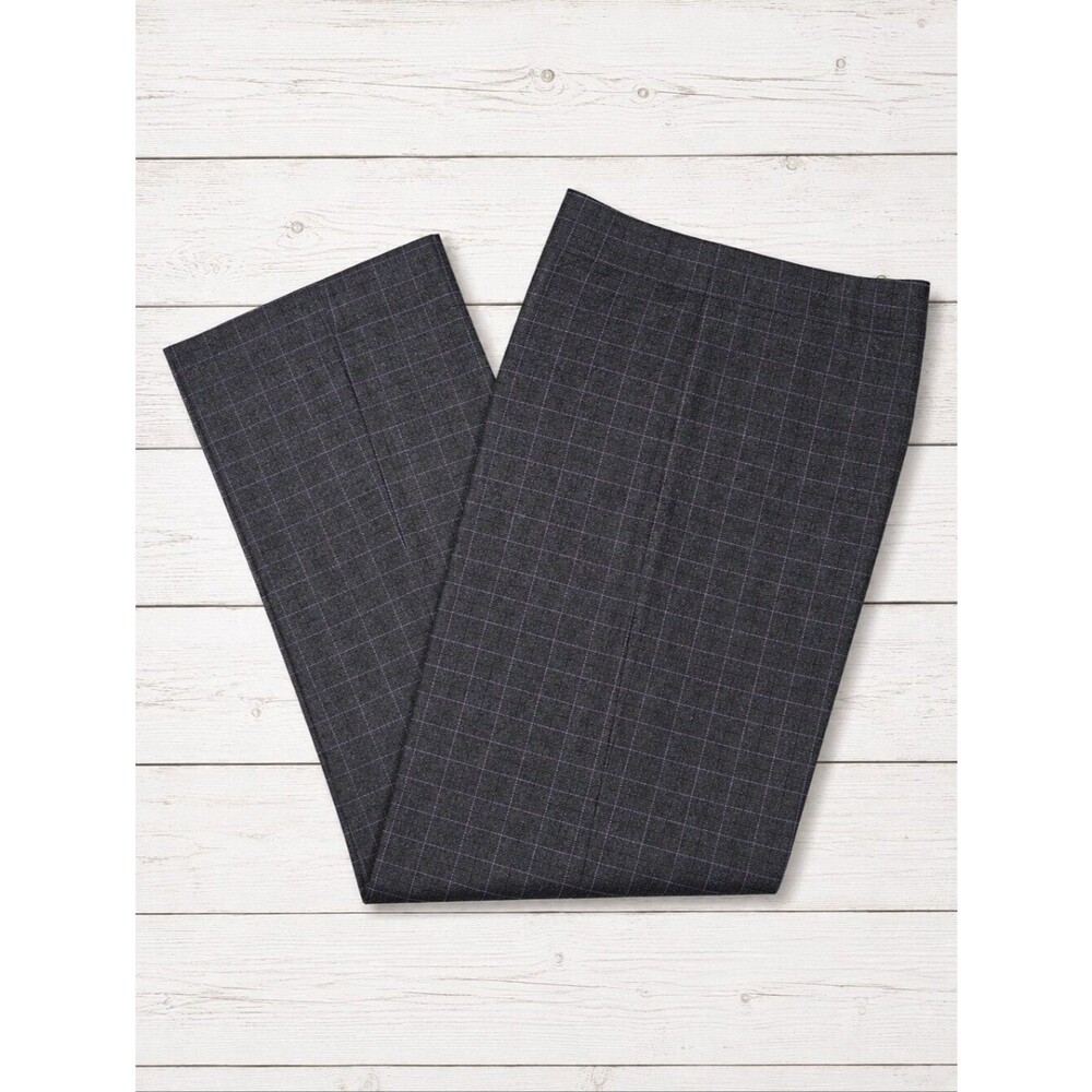 Talbots Wool Gray Purple Windowpane Plaid Flat Front Side Zip Preppy Trousers